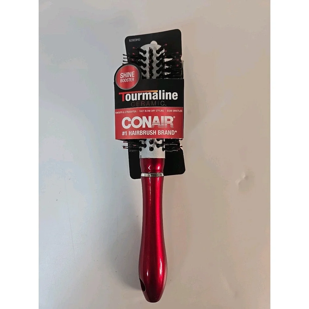 Conair Tourmaline Ceramic Boar Hair Bristles Round ~ Red ~ New